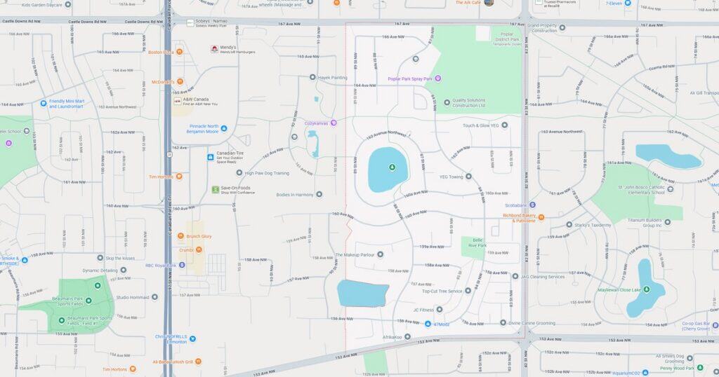 Detailed map of city parks, lakes, and surrounding streets, highlighting recreational areas and pathways for visitors and residents.