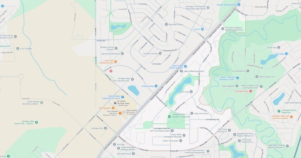Detailed map of a city area showing parks, streets, and natural features.