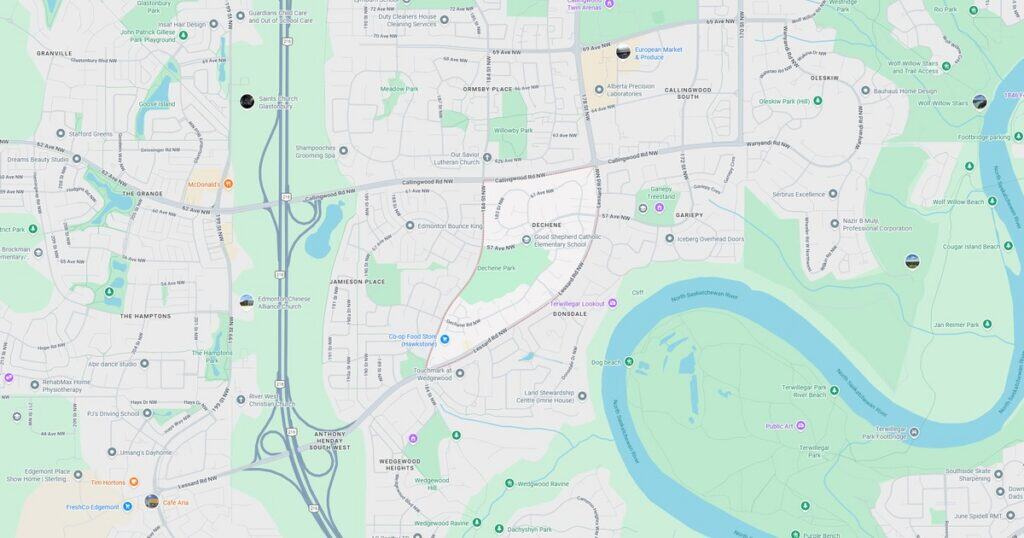 Map showing Riverside Park and surrounding neighborhoods in Springfield, highlighting streets, parks, and landmarks in a detailed city layout.